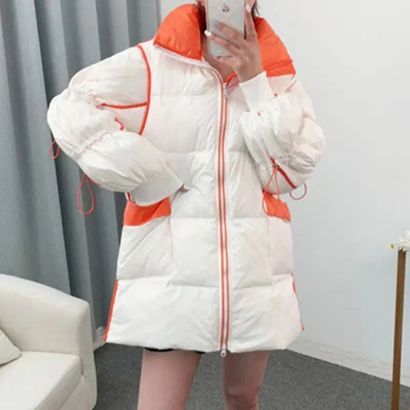Winter Coat Female Clothes Korean New Detachable Hooded Fashion Loose Long Parkas Thick Bright Face White Duck Down Jacket Women