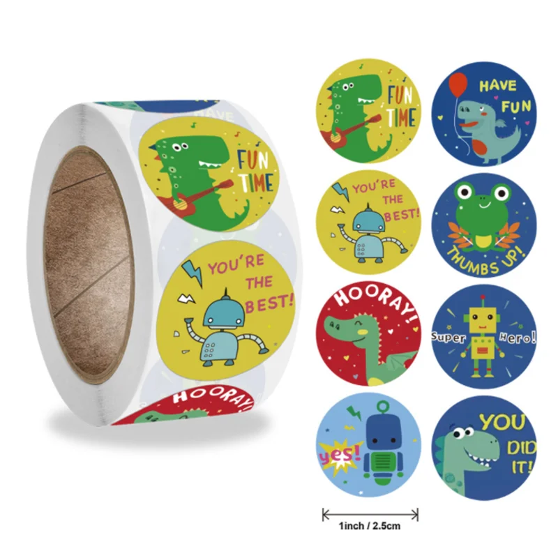 

500pcs/Roll 1inch Dinosaur Robot Stickers Seal Labels Gift Packaging Stickers Wedding Birthday Party Offer Stationery Sticker