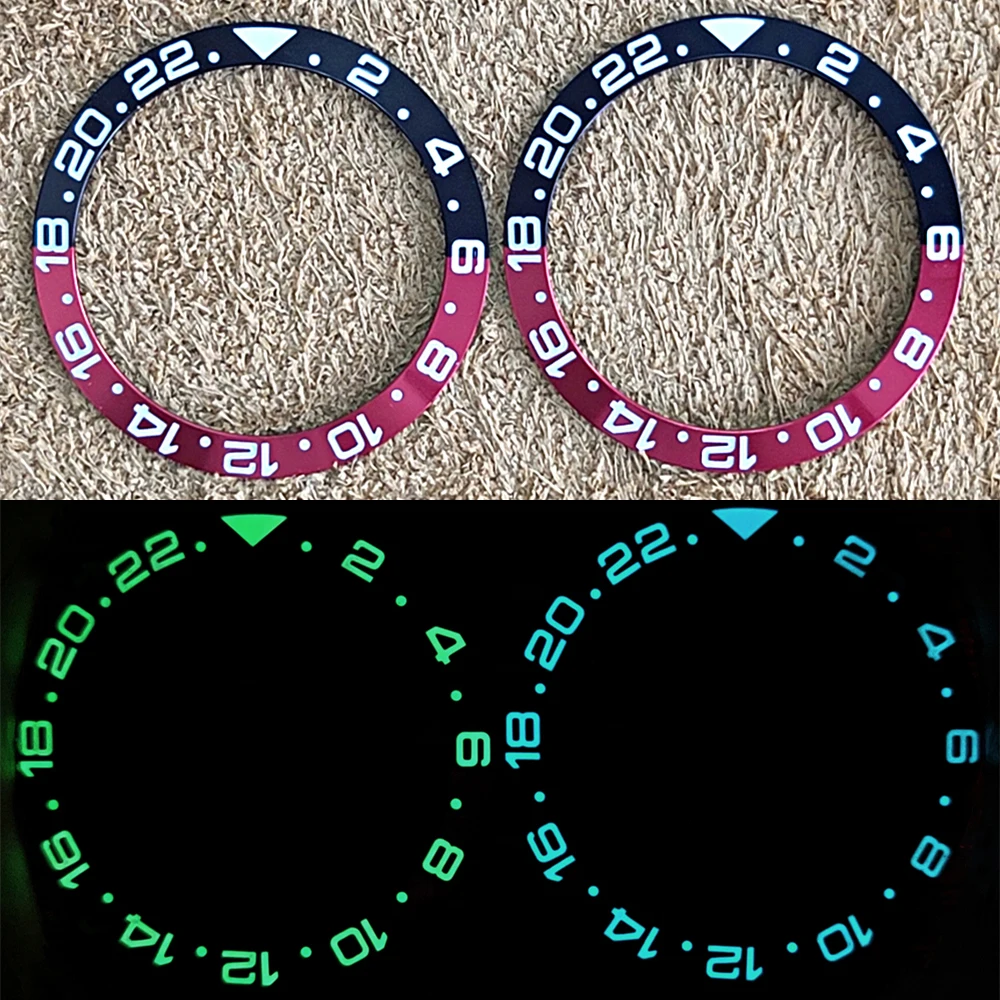 

38MM 30.5MM GMT Watch Bezel Black Red Aluminum Bezels Blue Luminous/Green Luminous Beveled Ring Mouth Watch Repair Parts