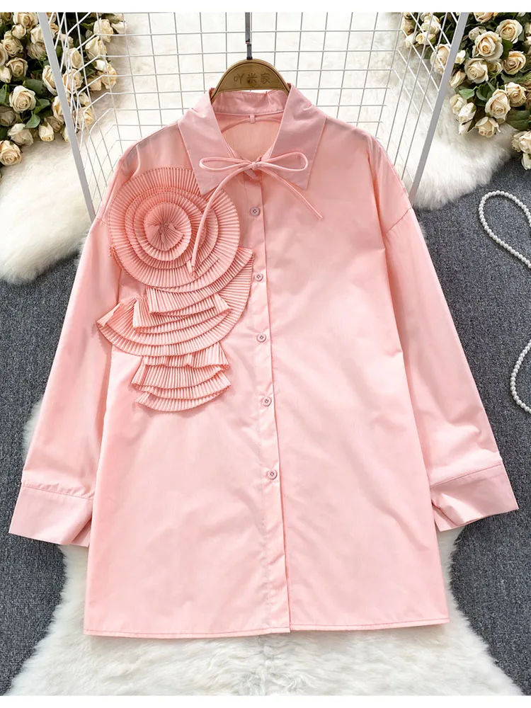 

Женская однобортная рубашка-поло с длинным рукавом и цветочным принтом