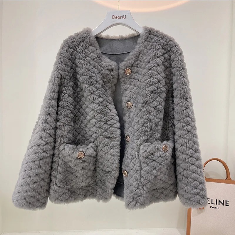 Wool Fur 2022 New Cashmere Lamb Wool Grain Wool Coat Winter Lady Elegant Warm Coats women Outwears