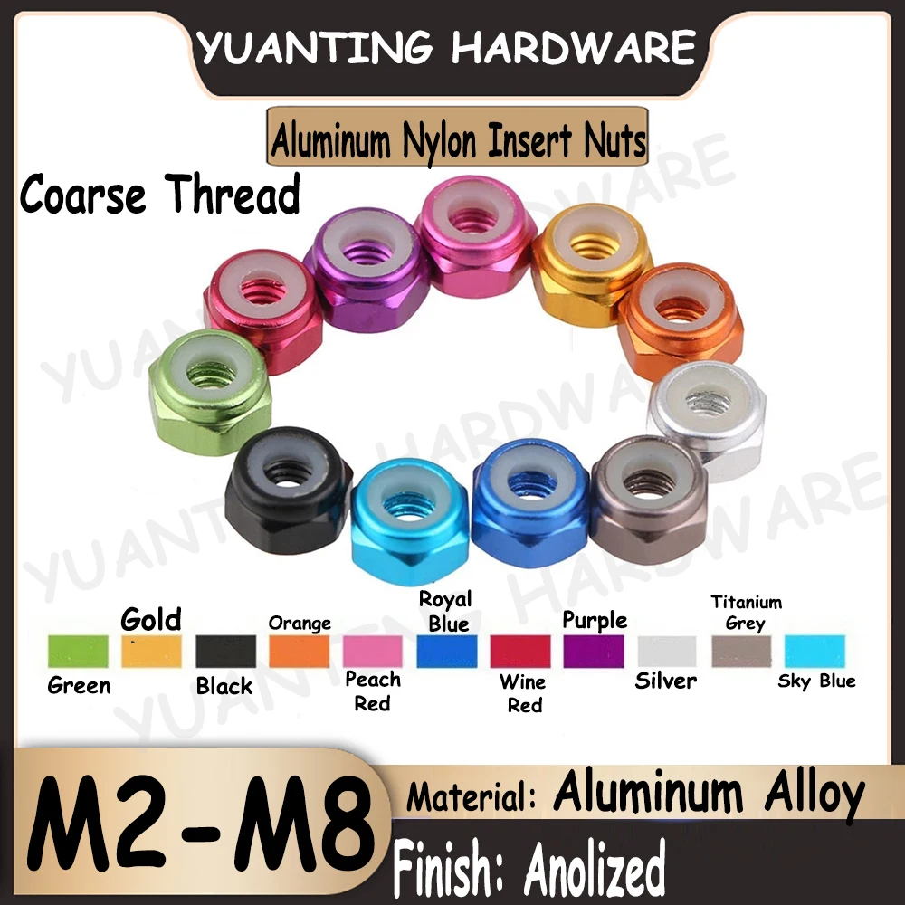 

2 шт. ~ 5 шт. M2 M2.5 M3 M4 M5 M6 M8 алюминиевая нейлоновая вставка самоблокирующиеся гайки аксессуары для радиоуправляемых автомобилей гайки для двиг...