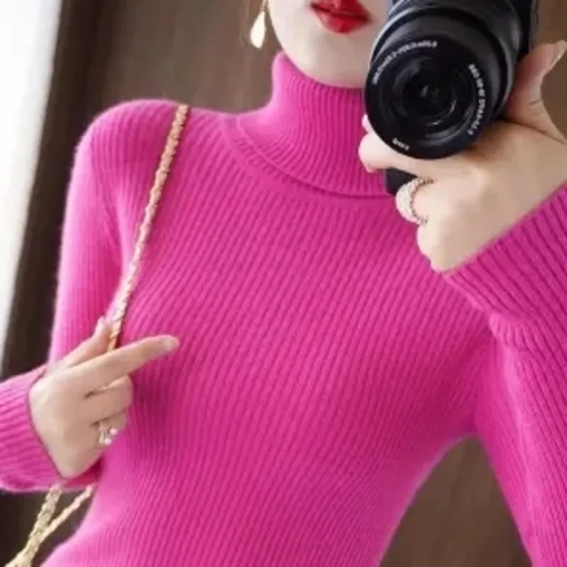 

Sueter Mujer Women Turtleneck Sweaters Casual Pullovers Elastic Jumpers Knit Slim Basic Sweater Women Autumn Winter Harajuku