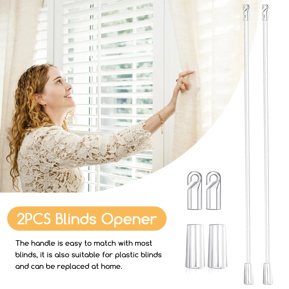 2pcs Long Replacement Parts Accessories Opener Curtain Vertical Blind Wand Pulling Rod 12inch 17inch Transparent With Hook Grip images - 6
