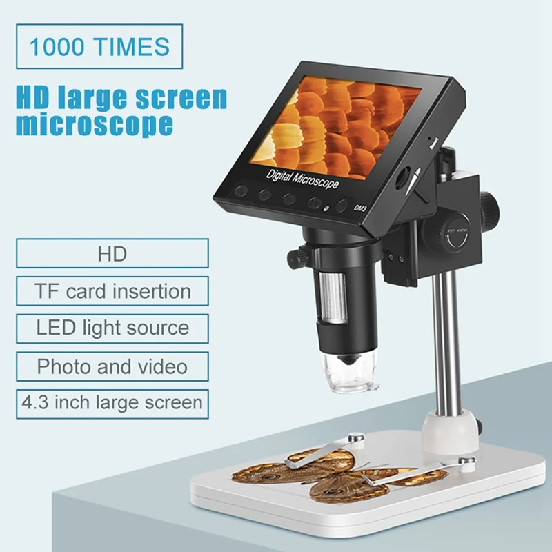 

DM4 USB Electron Microscope 4.3 Inch LCD Monitor 1000X VGA Digital Magnifier With 8 Leds+Stand For Repair Soldering