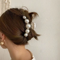 korean style cross pearl catch clip hairpin for women elegant temperament large hair catch shark clip headgear hair accessories