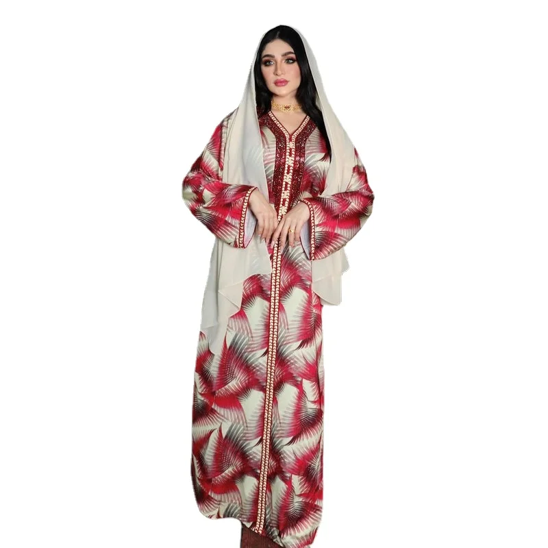 

Diamond Ribbon Patchwork Print Hijab Dress for Women Dubai Morocco Turkey Arabic Oman Qtar Muslim Islamic Clothes Eid Jalabiat