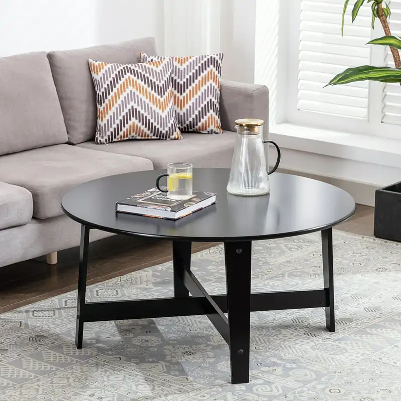 

Round Wood Coffee Table, Black Living Room Furniture
