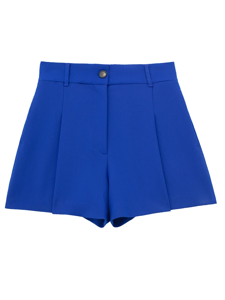 PAILETE Women 2023 fashion front pleats shorts vintage high waist zipper fly female short pants mujer