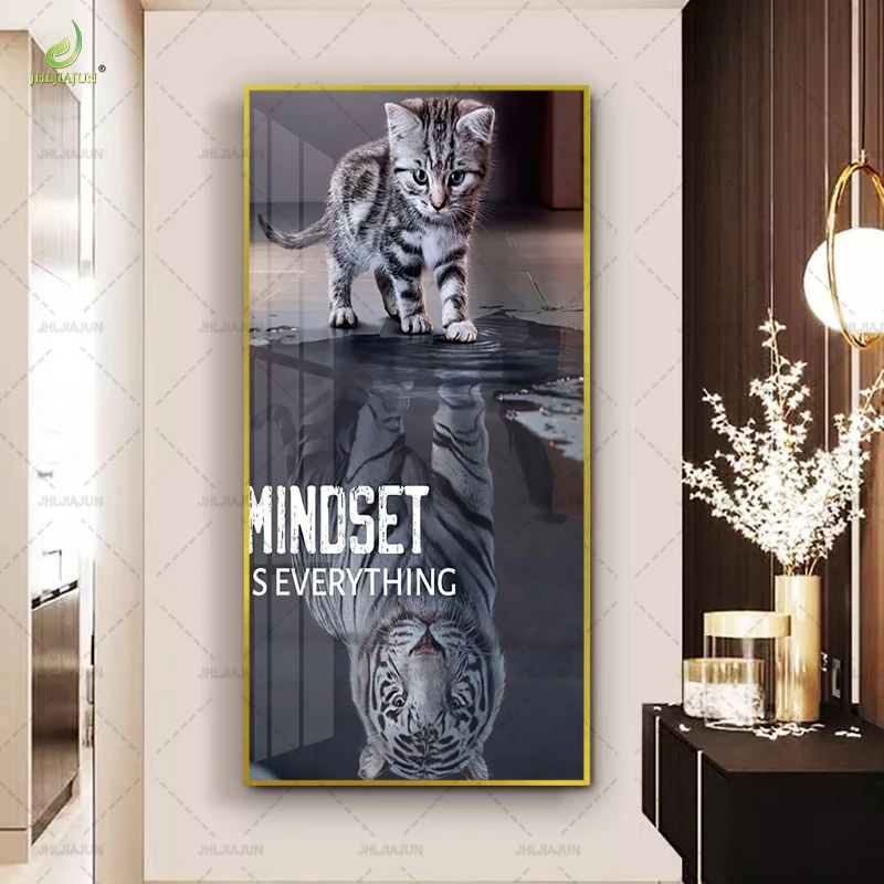 Оригинальная домашняя гостиная Золотая рамка тигр вход фон Хрустальная