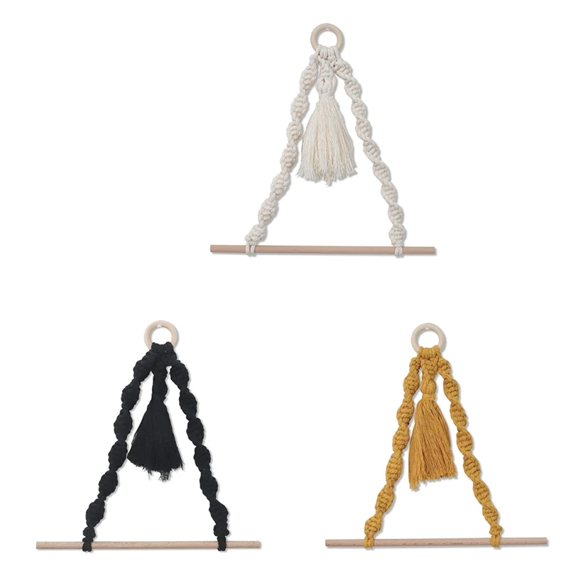 

2 Pcs Wooden Towel Rack,Hanging Toilet Paper Holder With Macrame Rope Tapestry,For Home/Hotel/Bathroom Decoration