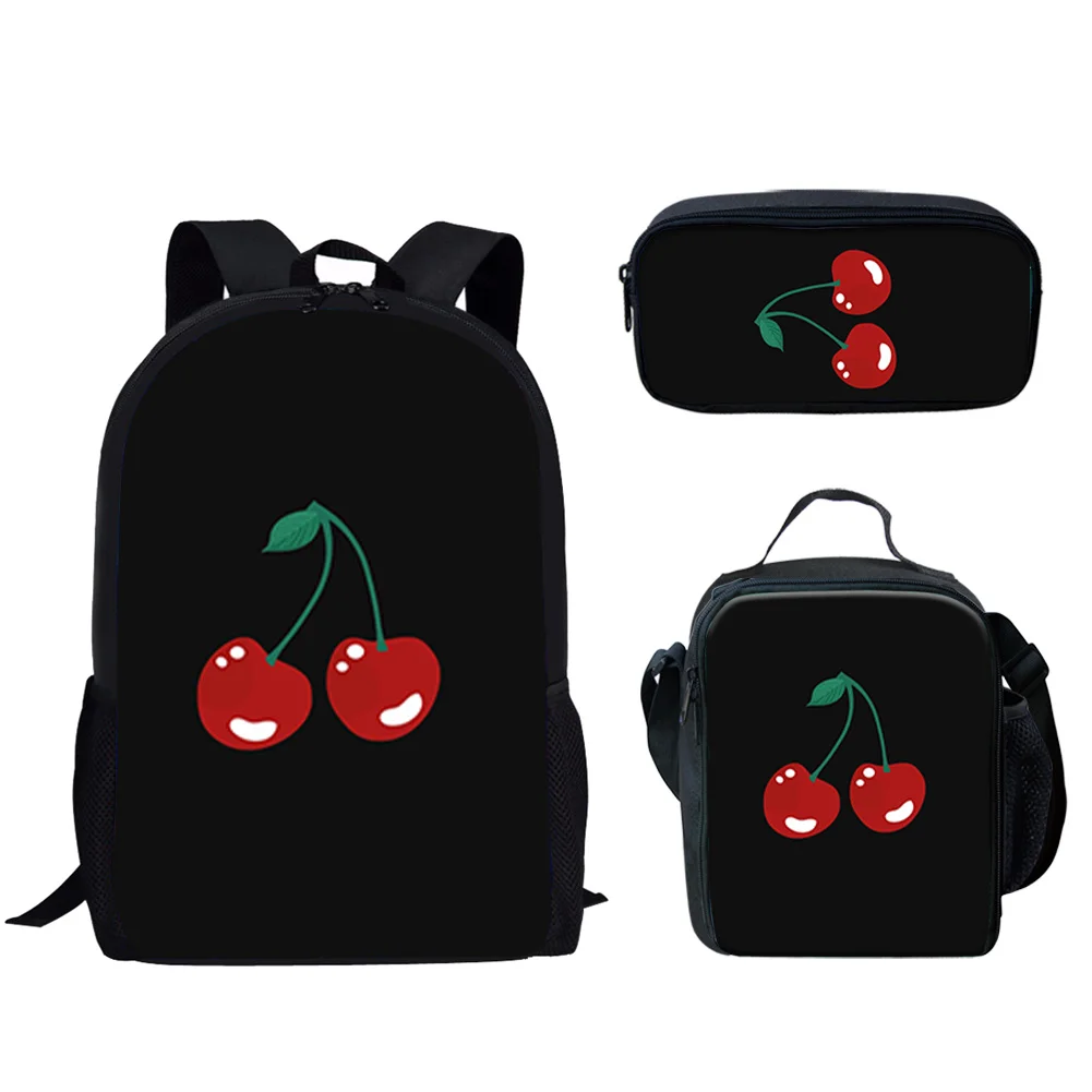 

Casual 3Pcs School Bags Cherry Print Lightweight Backpack for Teen Boys Girls Travel Bookbag Mochila Infantilf