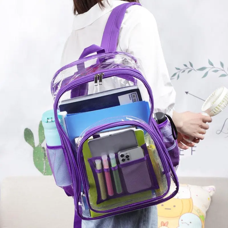 Waterproof Clear Backpack Heavy Duty PVC Transparent Large Capacity Backpack with Reinforced Strap for School, Work, Stadium, Tr
