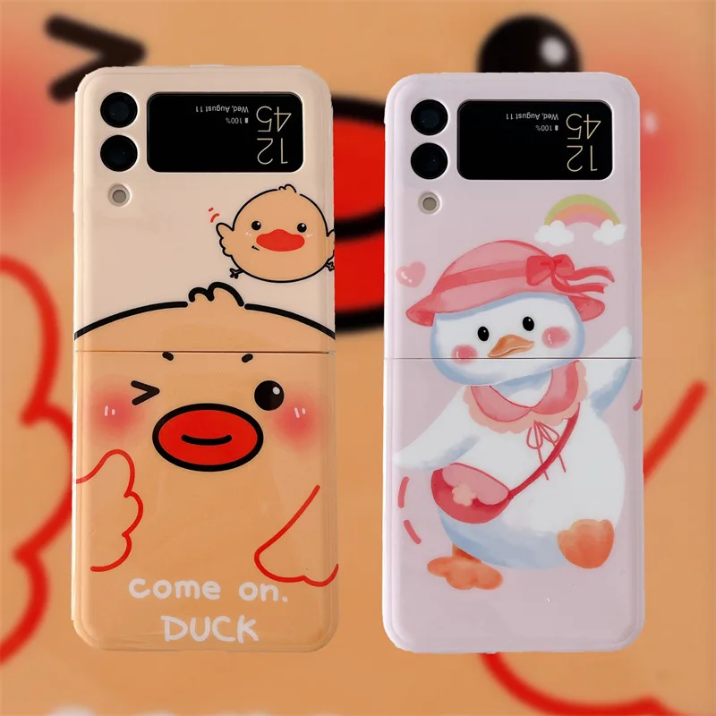

Fresh Blinking Chicken Rainbow Duck Phone Case for Samsung Galaxy Z Flip 3 Z Flip 4 Hard PC Back Cover for ZFlip3 ZFlip4 Shell