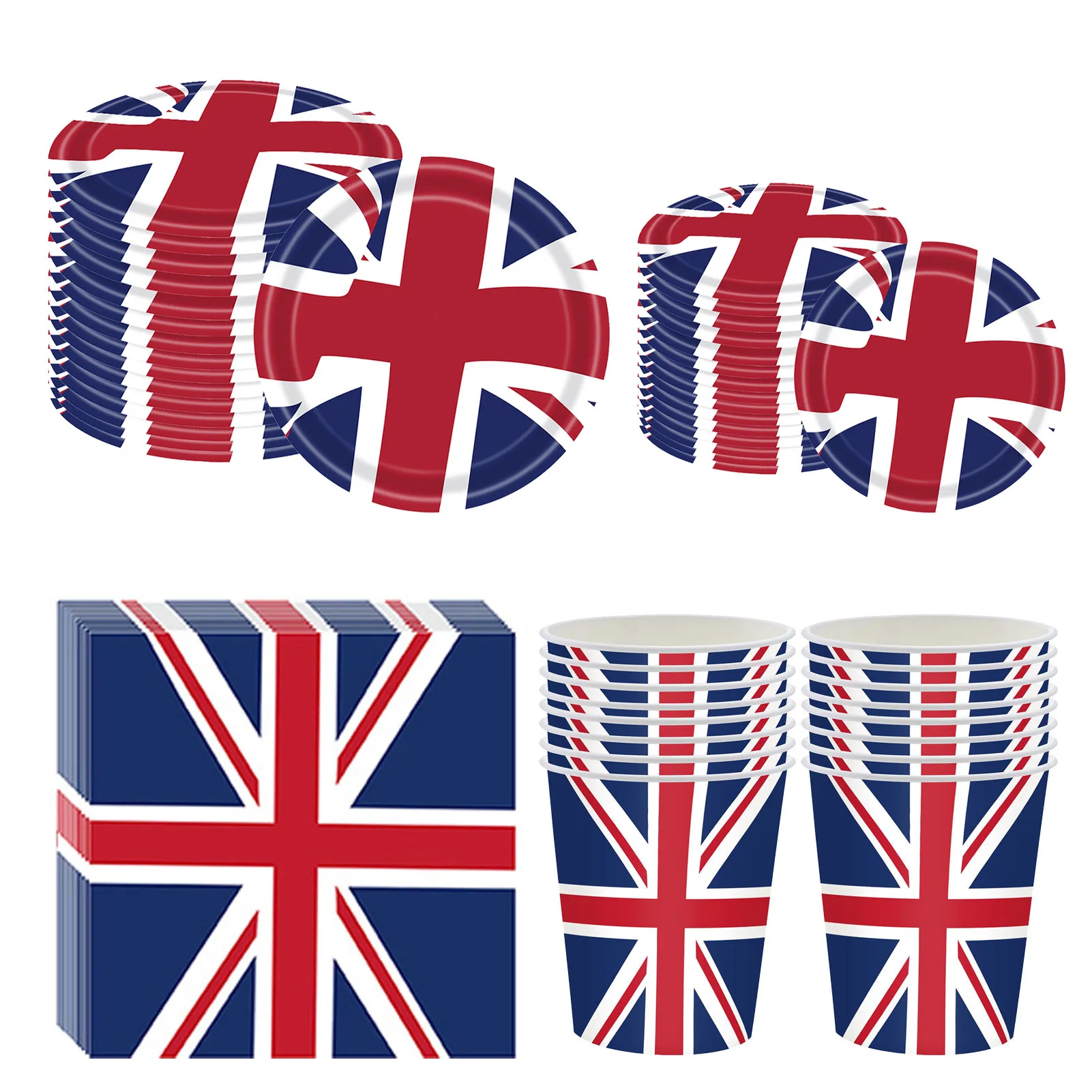

68 шт., столовая посуда с британским флагом, британский флаг, в том числе 16 чашек, 20 салфеток и 32 тарелки, Королевский юбилей