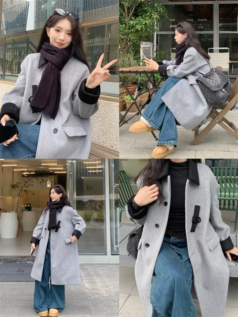 Свободный цветной дафлкот для колледжа женский с ветровыми волосами новинка 2024