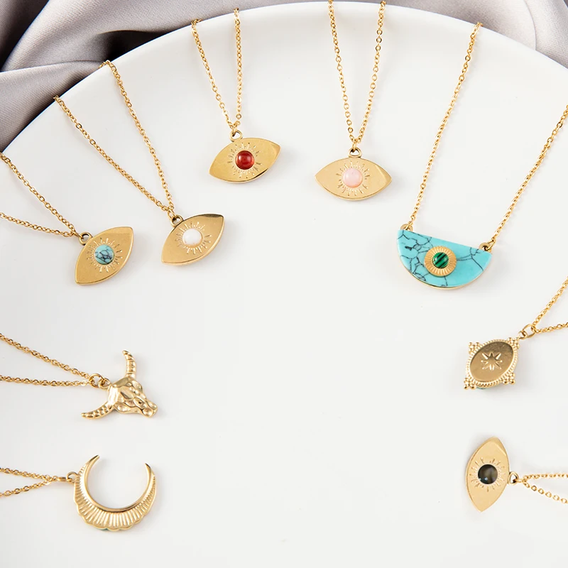 

Retro Inlaid Zircon Women's Necklace Stainless Steel Devil's Eye Collarbone Chain Jewelry for Women Trend Jewelry Wholesale