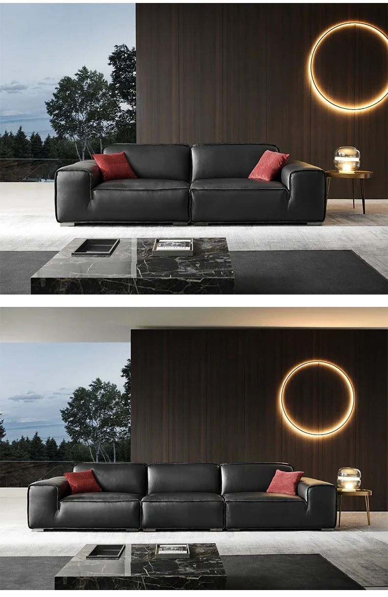 Большой черный диван из коровьей кожи для офиса большая плоская вилла первый