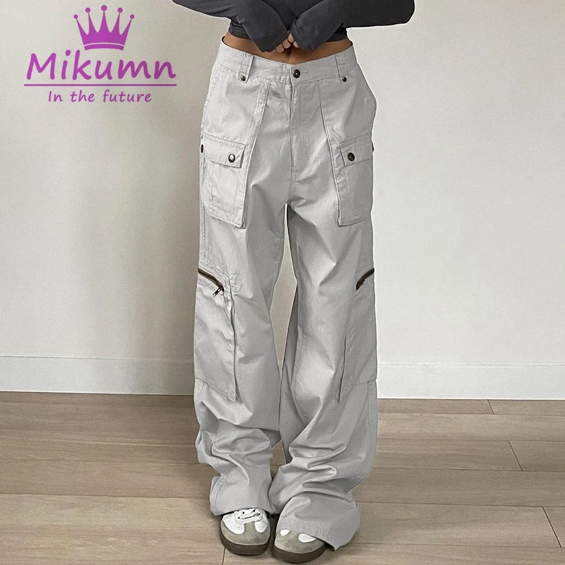 

Mikumn Harajuku Straight Baggy Cargo Pants Korean Chic Design Women High Waist Zipper Pocket Wide Leg Casual Trousers Streetwear