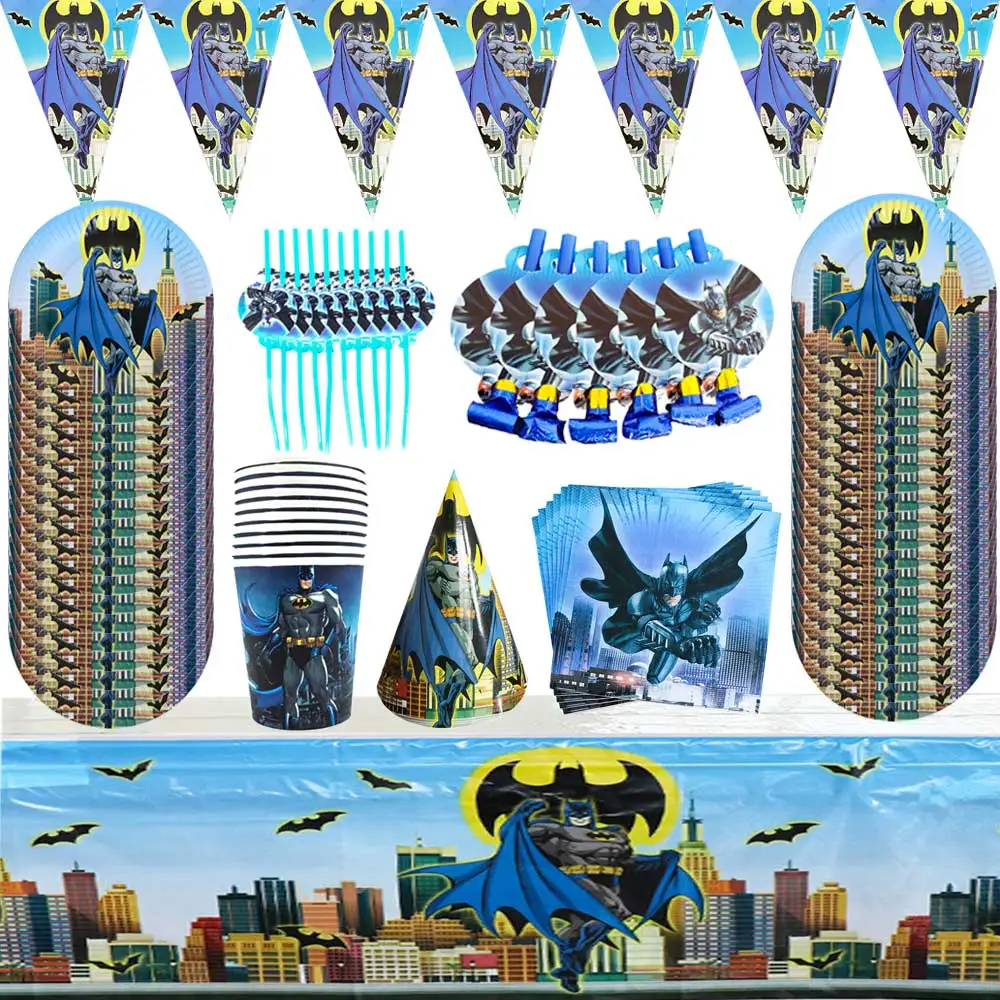 

Cartoon Batman Superhero Disposable Tableware Paper Cake Topper Cup Napkin Set For Birthday Party Baby Shower Decor Supplies