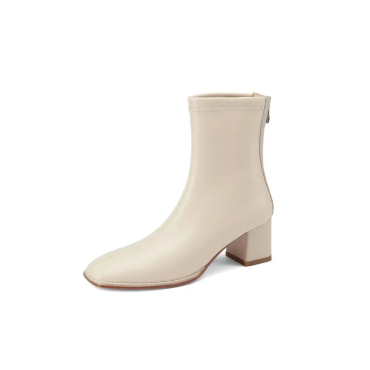 

European and American ankle boots with high heel and Square toes Women shoes leather Fashion trend Zipper-up Formal shoes