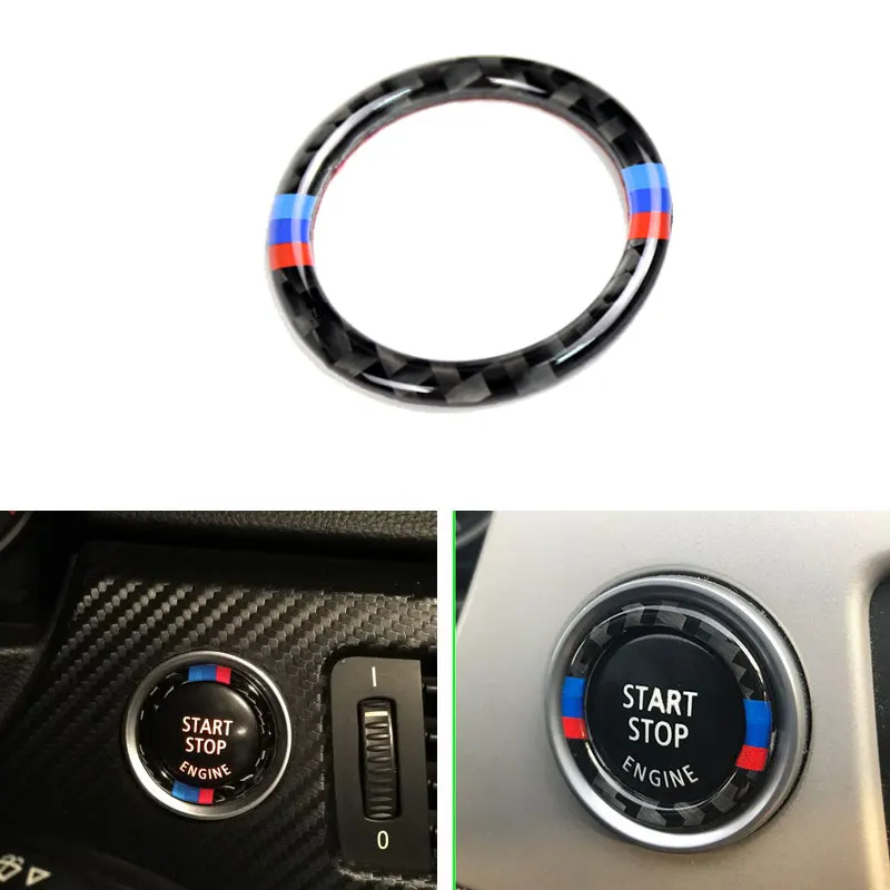 

Car Carbon Fiber Engine Start Stop Push Button Ignition Key Ring Decor Trim For BMW 3 series E90 E92 E93 E89 Z4 2009 2010 2011