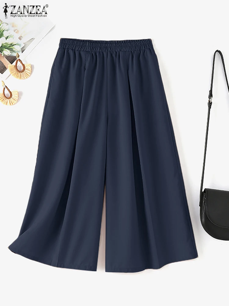 Брюки ZANZEA женские с эластичным поясом элегантные однотонные Широкие штаны