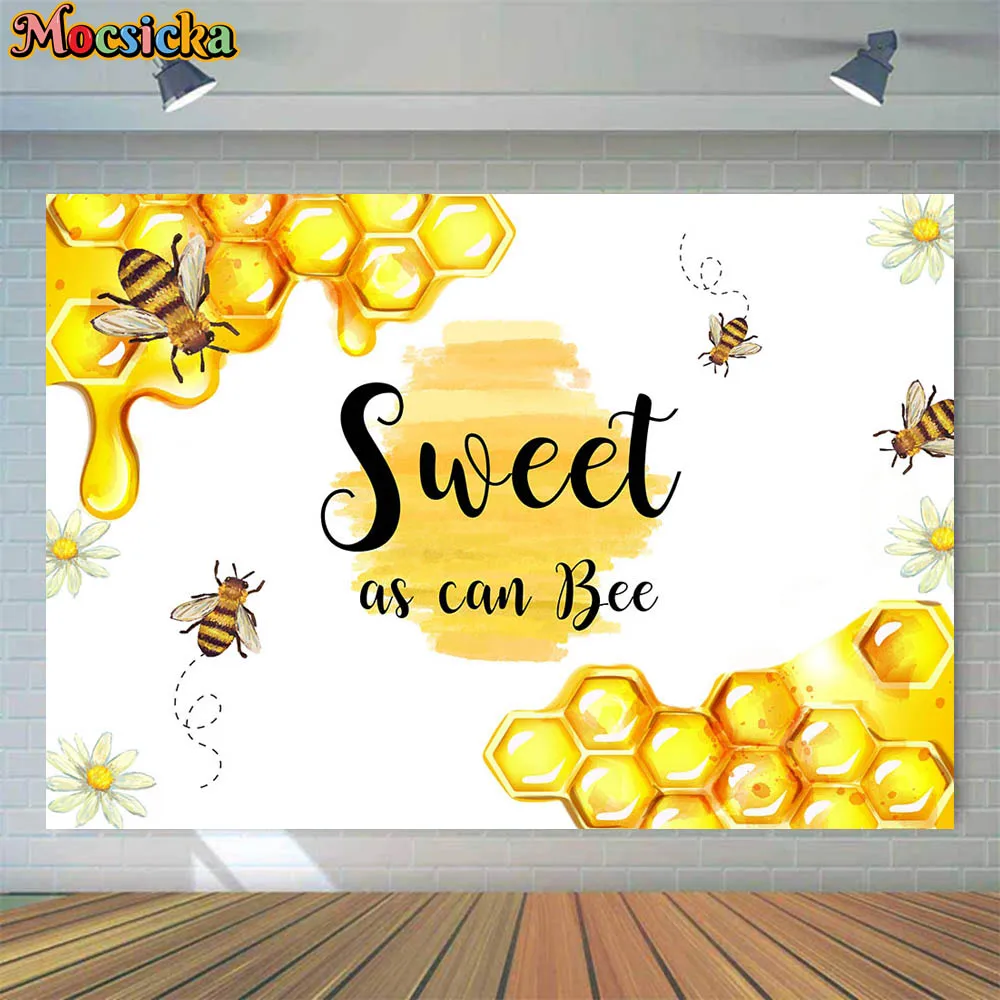 

Mocsicka Sweet as Can Bee Baby Shower Backdrop Yellow Honey Honeycomb Childs Birthday Party Decor Studio Photography Background