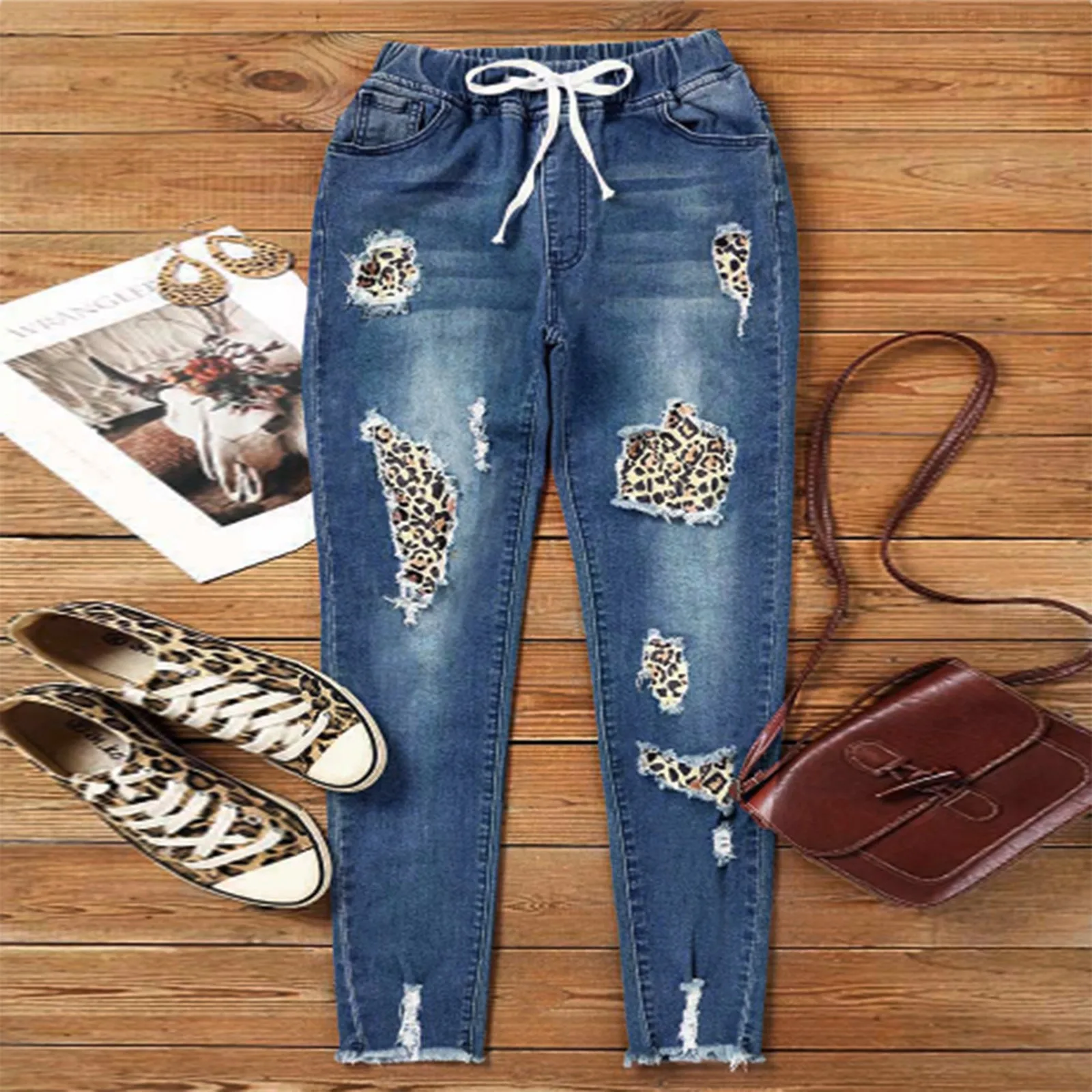 

Женские эластичные джинсы с леопардовым принтом, облегающие брюки-карандаш с леопардовым принтом, 2023