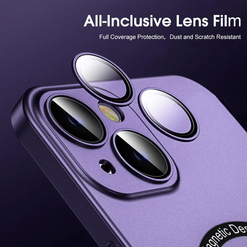 Magnetic Case For Magsafe Wireless Charging Cover 14 Pro Max For iPhone 14 13 12 11 Pro Max Matte thin Lens Glass Protector Case