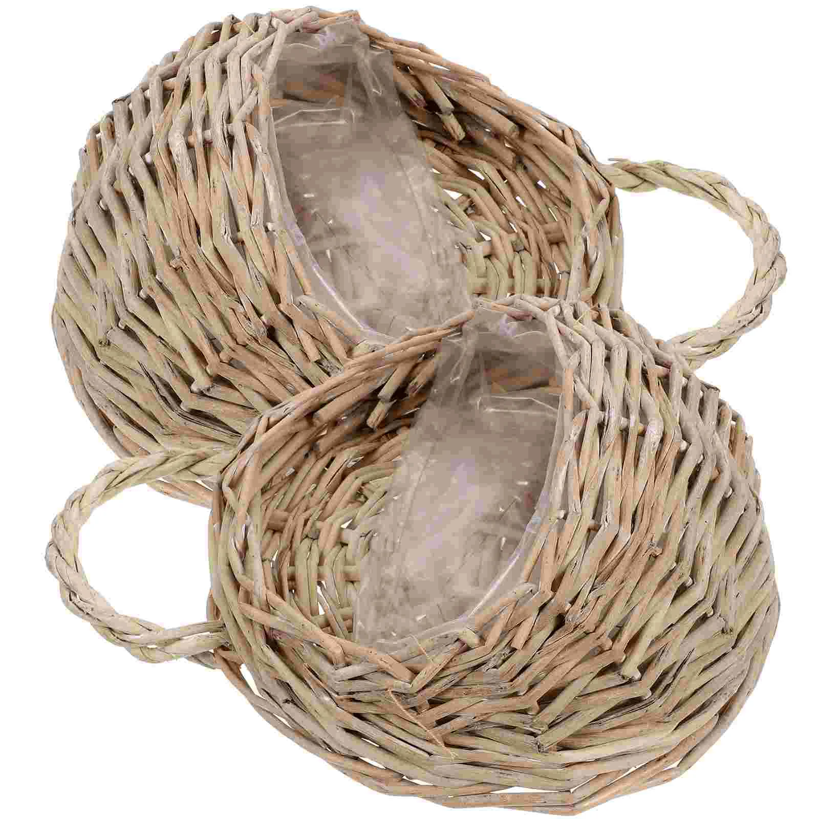 

2pcs Hanging Flower Basket Woven Hanging Storage Basket Wall Hanging Basket