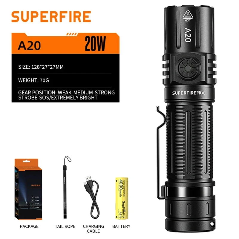 

SUPERFIRE A20 портативный перезаряжаемый фонарь