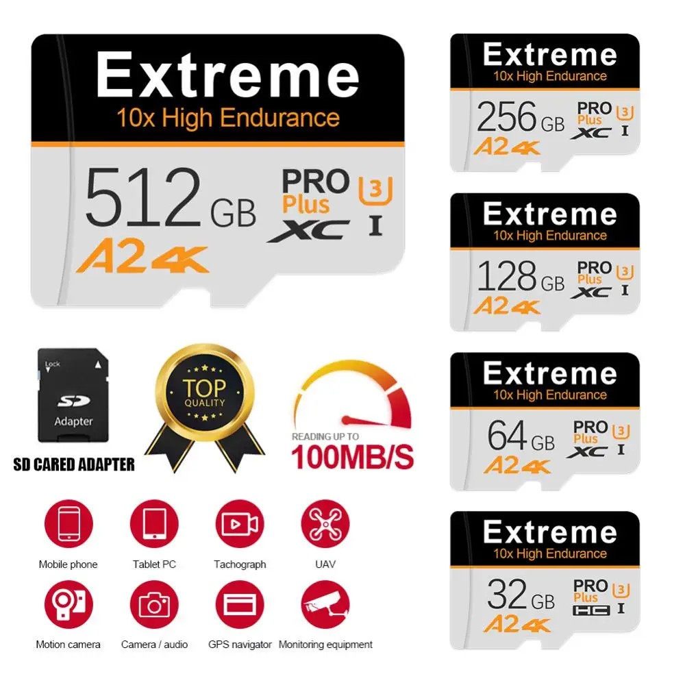 

Карта памяти Extreme Micro TF SDCard класс 10 TFcard Type-C 128 ГБ до 100 Мб/с Uitra C10 cartao de memoria 128G для смартфона