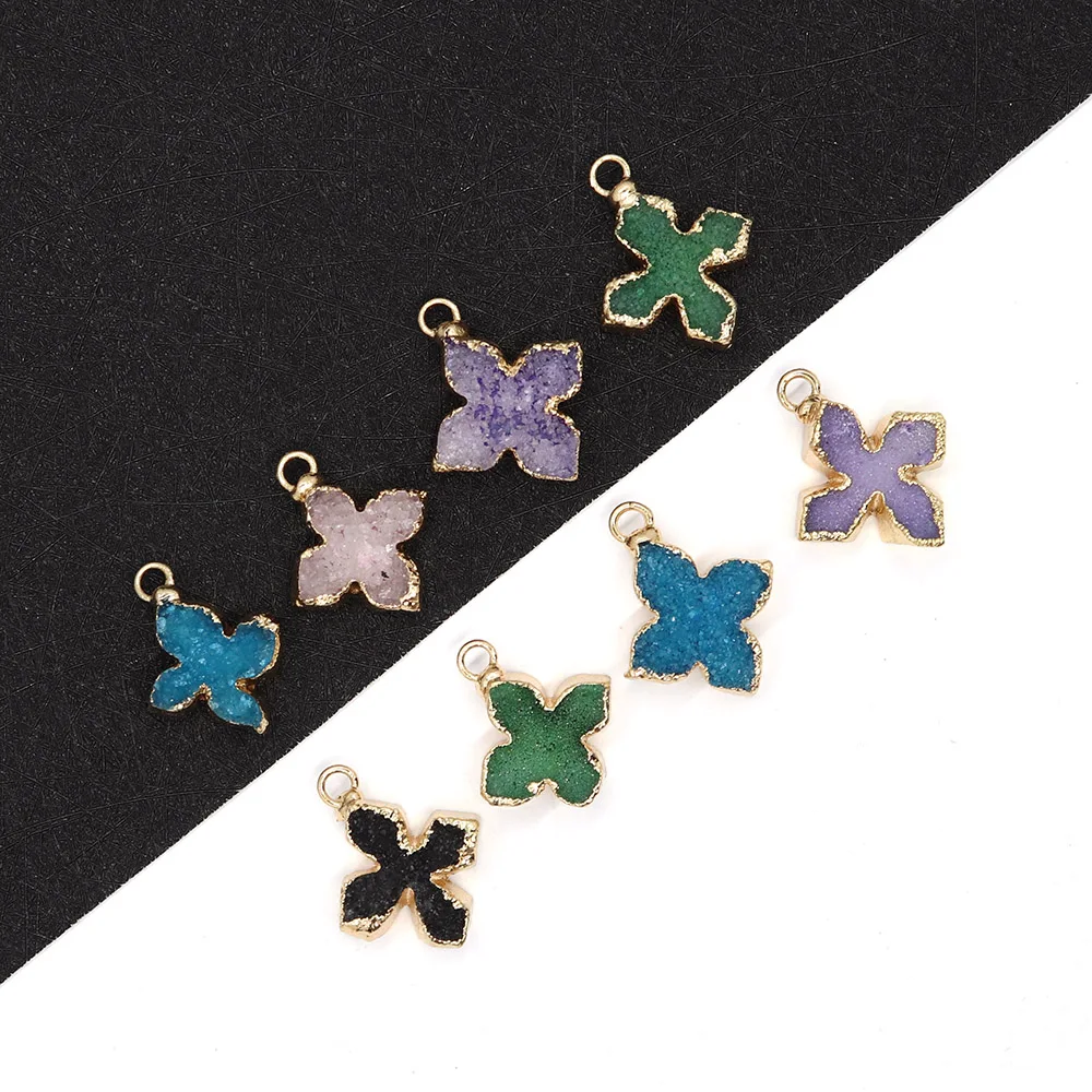 

Natural Stone Colored Crystal Cross Pendant 17x20mm Four Petal Flower Charm DIY Necklace Earrings Jewelry Boutique Accessories