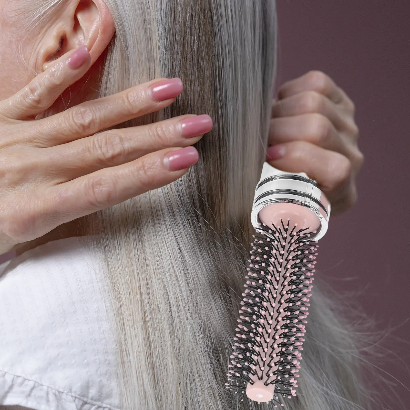 Фото Выдвижная круглая расческа-щетка для укладки волос, антистатическая, для сушки феном, создания локонов, укладки челки, распутывания и ухода за здоровыми волосами №3