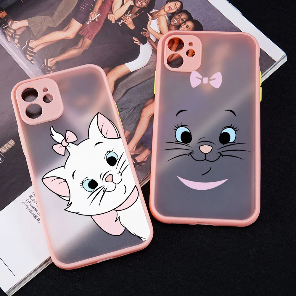 

Plain Lovers Pairs Cute Cartoon Marie-Cats Pattern Phone Case Matte Cover for iPhone 11 12 13 Pro Max XS XR 6s 7 8 Plus SE2 Mini