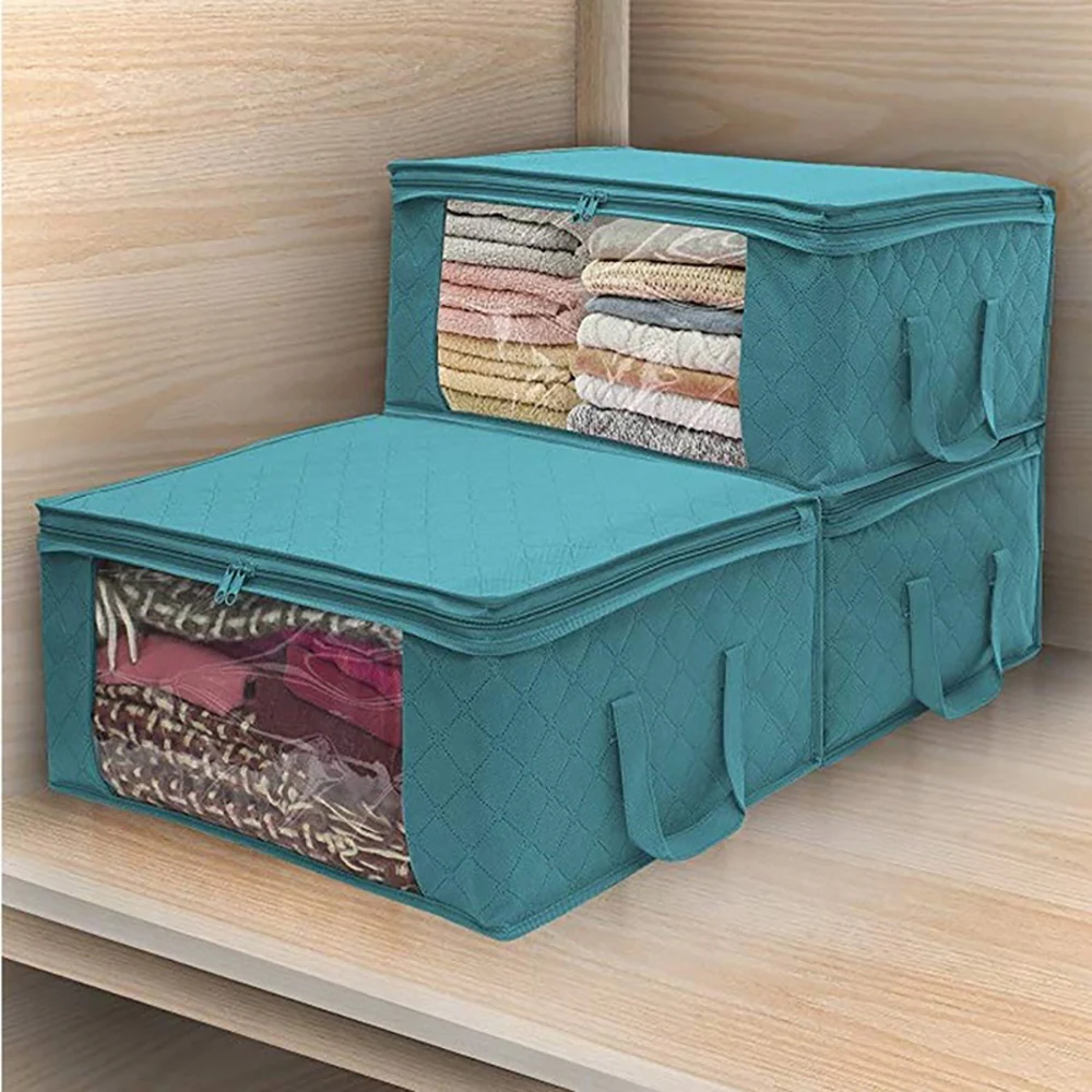 

Foldable Clothes Quilt Blanket Bamboo Storage Bag Charcoal Organizer Box Charcoal Organizer Zip Closure