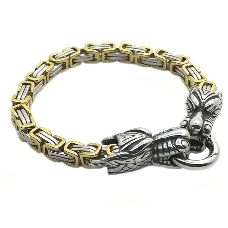 

Men Stainless Steel Wolf Head King Chain Bracelet Nordic Viking Wolf Totem Jewelry Viking King Chain