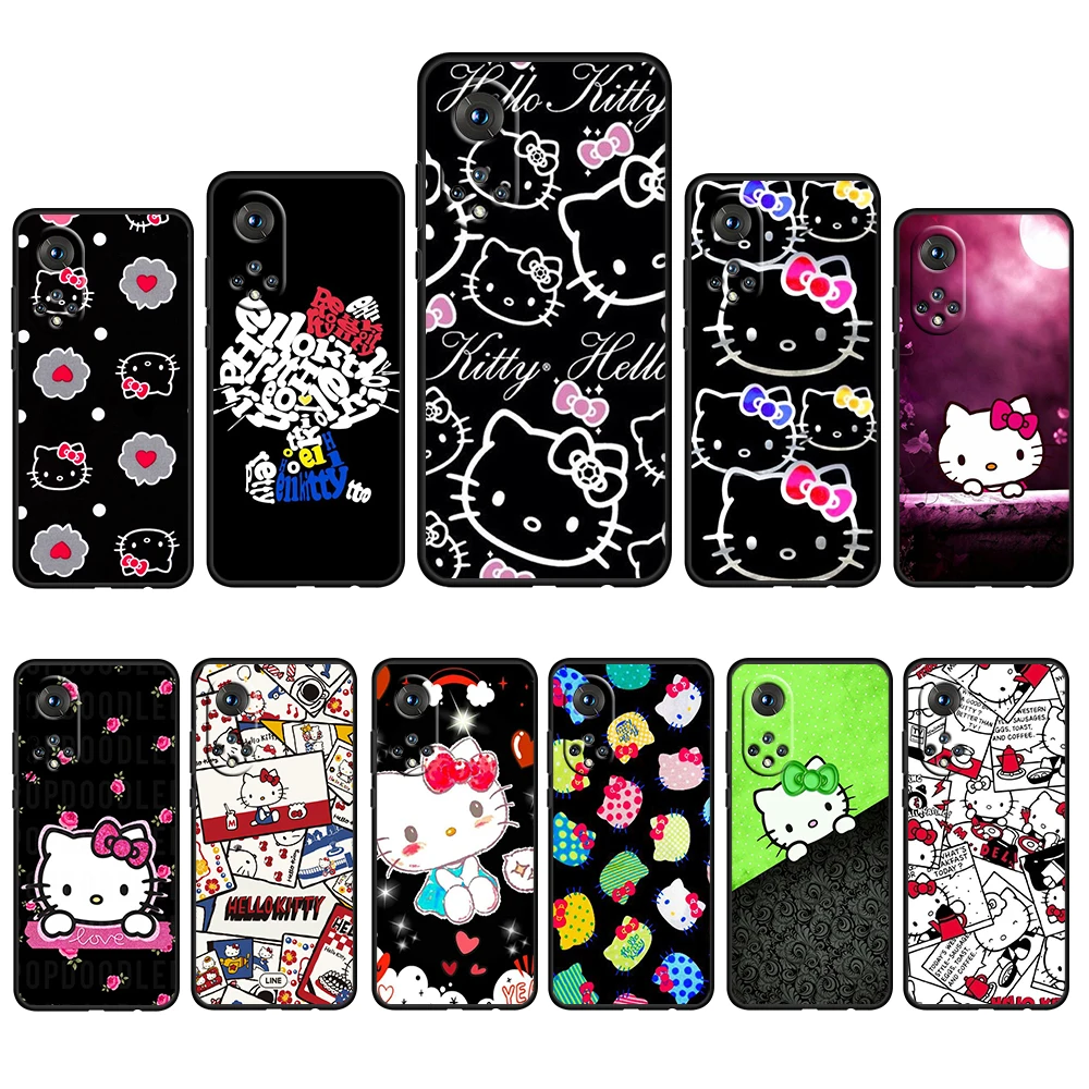 

Hello Kitty Cartoon Cat For Honor 60 50 20 SE Pro X30 10X 10i 10 9X 9A 8X 8A Lite Silicone Soft TPU Black Phone Case Capa Cover