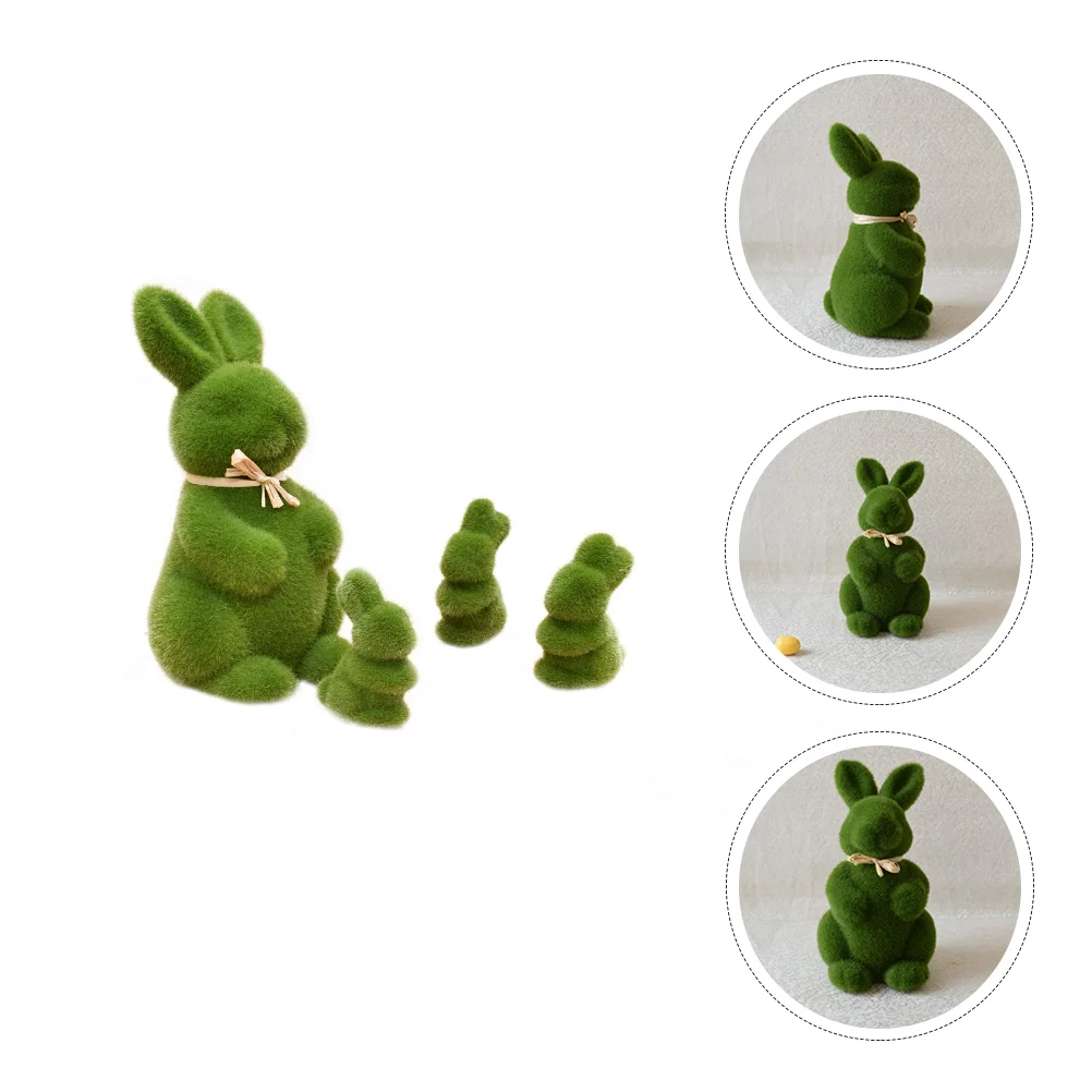 

4 Pcs Easter Bunny Flocked Animal Figurines Furry Toy Supplies Table Celebration Adorno Para Mesa De Figures Crafts