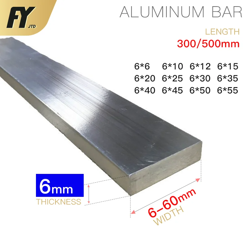 

FUYI Aluminum bar 6061 thickness 6mm width 6-60 length 300 500mm aluminum alloy Aluminium Flat Bar plate 5 6 7 8 9 10 12 15