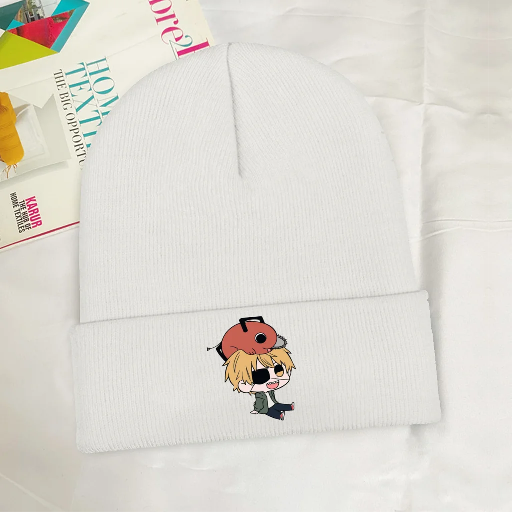 

Pochita Cute Skullies Beanie Chainsaw Man Denji Manga Knitted Bonnet Adults Warm Caps Cycling Street Brimless Elastic Hats
