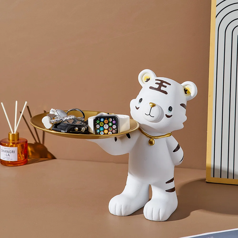 

Modern Home Decoration Accessories Kawaii Tiger Storage Ornament Creative Cartoon Animal Figurines Living Room Candy Snack Tray