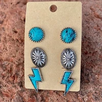 lightning bolt concho stud earring southwestern jewelry set navajo inspired turquoise natural stone earring 3 pair pack l 4f