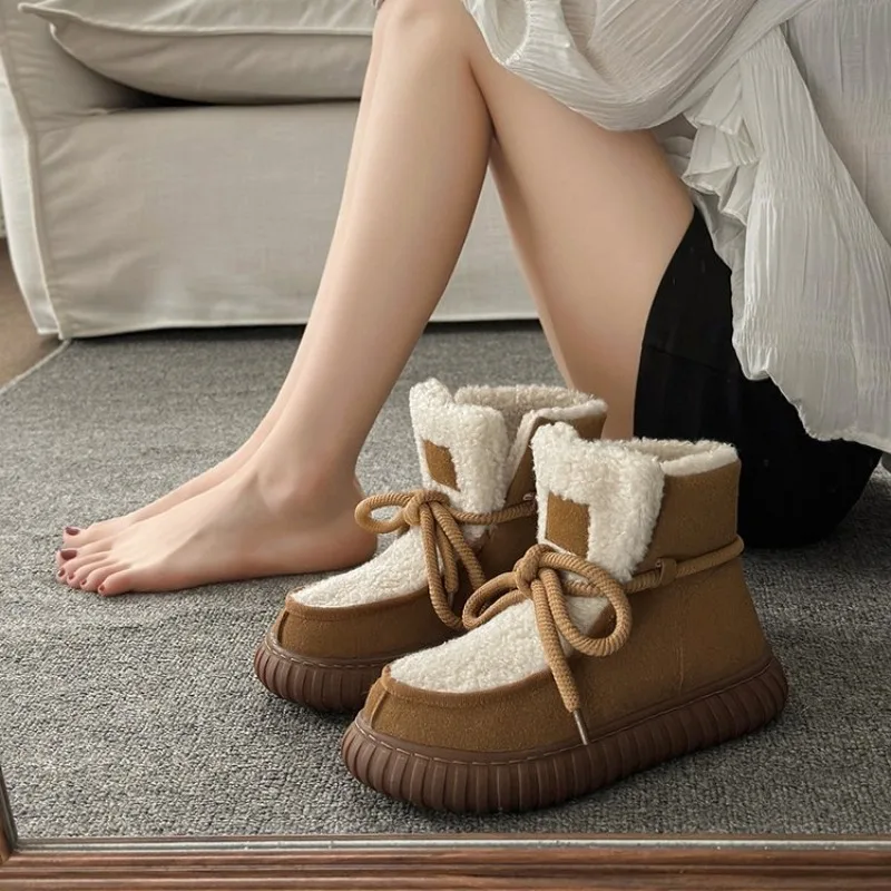 

New Winter Platform Shoes Women's Ankle Boots Warm Short Plush Cotton Lace-up Outdoors Casual Women's Snow Boots Shoes for Women