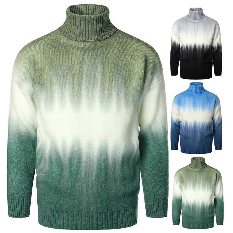 

Осенний мужской Новый Модный молодежный креативный индивидуальный градиентный цвет можно переворачивать водолазку теплый свитер рубашка ...