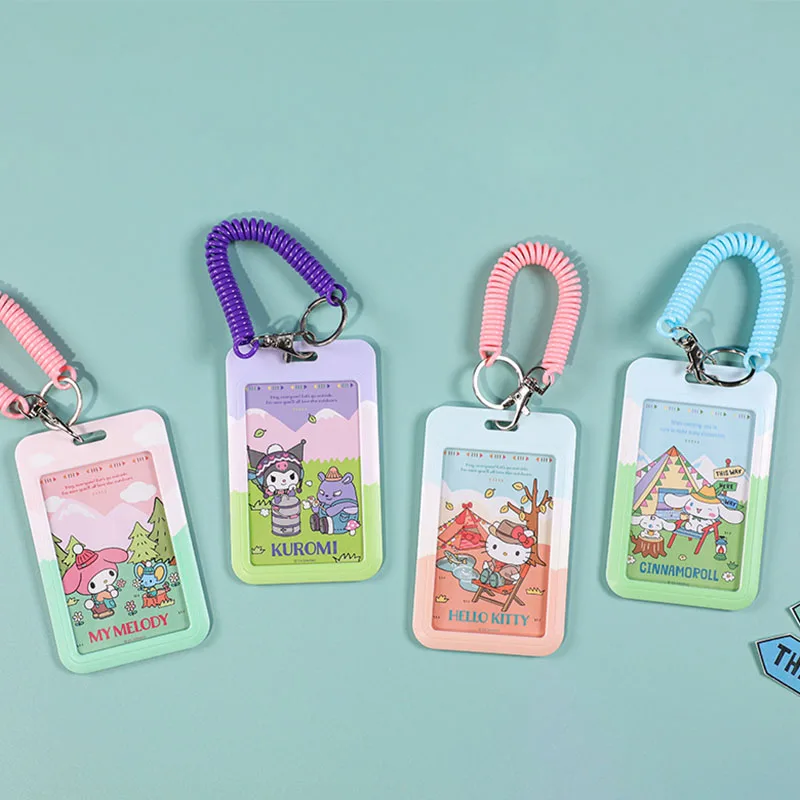 

Cartoon Sanrio Id Card Set Pvc Kawaii Cinnamoroll Kuromi My Melody Kitty Idol Photo Pendant Keychain Student Holder Card Cover