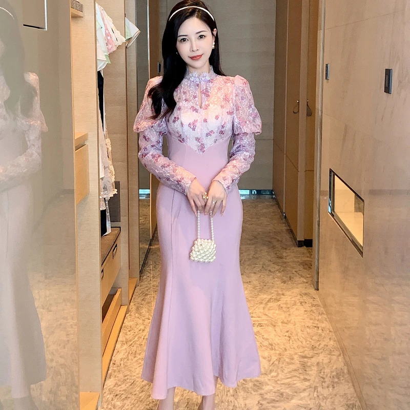 Модное Стильное розовое платье Qipao женское милое изысканное прозрачное
