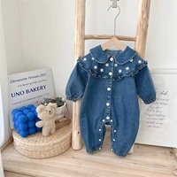 baby girl autumn one piece suit small daisy denim romper foreign style going out baby spring and autumn wrapping clothes
