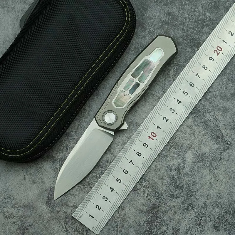 Lena Folding Knife CPM-20CV Blade TC4 Titanium+Abalone Shell Handle Outdoor Hunting Camping Fishing Utility Survive EDC Tools